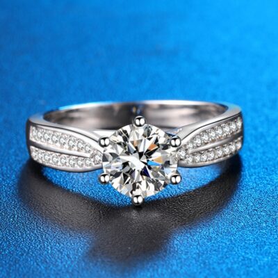 Starlight Nữ Hoàng Bạc S925 1 Carat Nhẫn Moissanite Giả Kim Cương Nhẫn Nữ Cổ Điển 6 Móng Trống Hỗ Trợ Phát Sóng Trực Tiếp