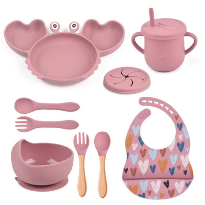 Xuyên Biên Giới Thực Phẩm Bổ Sung Cho Bé Silicone Cua Bộ Đồ Ăn Trẻ Em Silicone Hút Bát Muỗng Tích Hợp Đĩa Ăn Tối