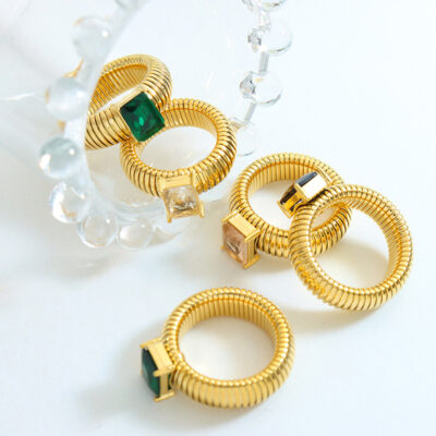 Pháp Marka retro hình học đơn giản sọc zircon nhiều màu phóng đại chiếc nhẫn nhỏ hương thơm gió tốt bạn gái cô gái