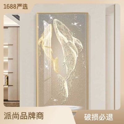 Chín con cá hình hiên may mắn tranh trang trí LED ánh sáng ấm tranh nhà hành lang lối đi sứ cao cấp Tranh Gắn Đá