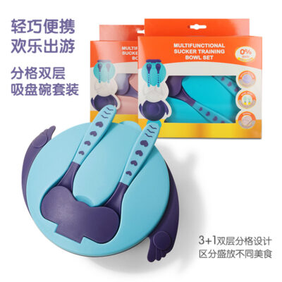 Bát tập ăn cho bé Bát tập ăn thức ăn bổ sung Bát hút di động Bộ đồ ăn chống trượt kèm nĩa và thìa cho bé