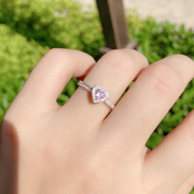 S925 bạc tình yêu cầu hôn tỏ tình màu hồng lãng mạn kim cương tình yêu nhẫn bé gái nhẫn kim cương Zircon Lễ Tình Nhân quà tặng