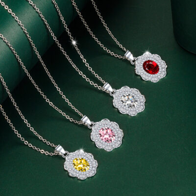 Phiên bản Hàn Quốc giả kim cương đỏ mặt dây chuyền màu ruby kho báu giả đá quý lớn mặt dây chuyền hoa vòng cổ hình bầu dục thời trang thay mặt cho