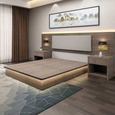 Nội thất khách sạn phòng tiêu chuẩn trọn bộ giường khách sạn giường đôi đơn giản hiện đại căn hộ giường ngủ cho thuê phòng ăn sáng