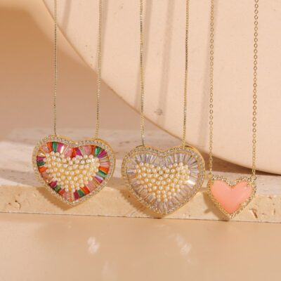 Xuyên Biên Giới Bán Chạy Tình Yêu Đính Ngọc Trai Nhựa Mặt Dây Chuyền Ins Phong Cách Ánh Sáng Thời Trang Sang Trọng Đa Năng Mạ Đồng Vòng Cổ Vàng Thật 14K