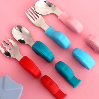 Trẻ Sơ Sinh Muỗng Nĩa Bộ Muỗng Silicone Mềm Bộ Đồ Ăn Cho Bé Học Tập Đào Tạo Thìa Nĩa Muỗng Nĩa Trẻ Em