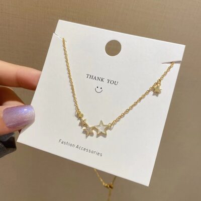 Vòng cổ thép titan nữ phiên bản Hàn Quốc gió lạnh nhẹ sang trọng hơi khảm zircon chuỗi xương đòn thiết kế hốc mặt dây chuyền ngôi sao cao cấp