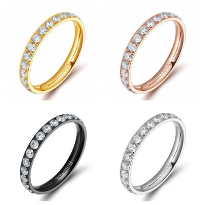 3Mm Nữ Thép Titan Hợp Kim Thép Không Gỉ Nhẫn Đính Đá Cubic Zirconia Vĩnh Cửu Nhẫn Cưới