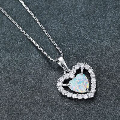 Thời trang xuyên biên giới Châu Âu và Châu Mỹ bán chạy nhất Vòng cổ bằng đá opal hình trái tim bạch kim Mặt dây chuyền trái tim bằng kim cương trắng Chuỗi xương đòn Trang trí đơn giản và đa năng