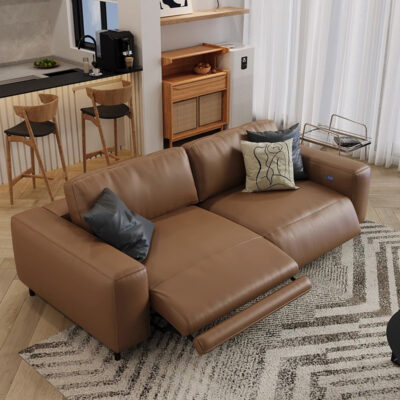 Căn hộ nhỏ sofa đôi bọc da điện phòng khách có thể điều chỉnh ghế sofa có chức năng ngả một nửa bằng kính thiên văn Ghế sofa hàng thẳng của Ý