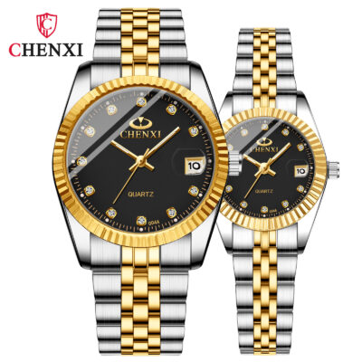 Cặp đôi doanh nhân CHENXI đồng hồ cặp lịch nam và nữ đồng hồ bùng nổ ngoại thương xuyên biên giới dây thạch anh kim cương dây thép đồng hồ