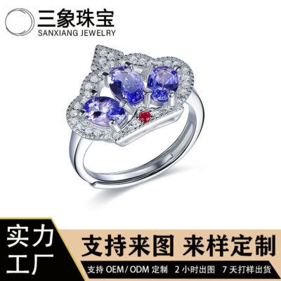 Tanzanite Nhẫn Mạ Bạc 925 Vàng 18K Nguyên Khối Nhẫn Nhẫn Vương Miện Thời Trang Nhẫn Nữ Báu Vật Thiên Nhiên Seiko Dát