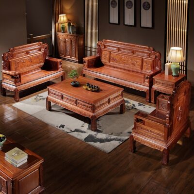 Sofa gỗ cẩm lai Indonesia kết hợp phòng khách gỗ gụ mới của Trung Quốc nhà Minh và nhà Thanh cổ điển chạm khắc biệt thự nội thất phòng khách đồ cổ