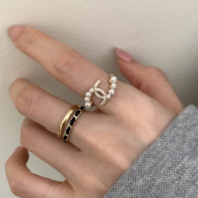 Ngọc trai rhinestone đôi c nhẫn thời trang thích hợp cho phụ nữ ngón trỏ nhẫn cao cấp in phong cách Hepburn da quanh co vòng mở