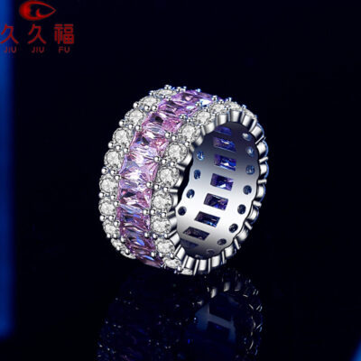 Nhẫn Bạc 925 Nữ Thời Trang Âu Mỹ Tính Khí Tròn Đầy Kim Cương Carbon Cao Cấp Ngọc Lục Bảo Cắt Nhẫn Kim Cương Nhà Sản Xuất Bán Buôn