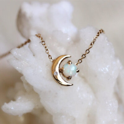 Mingcheng AliExpress Mặt Trăng Vòng Cổ Đính Đá Zircon Châu Âu và Châu Mỹ thời trang hợp thời trang nữ retro hoa hồng vàng vòng cổ wishAmazon