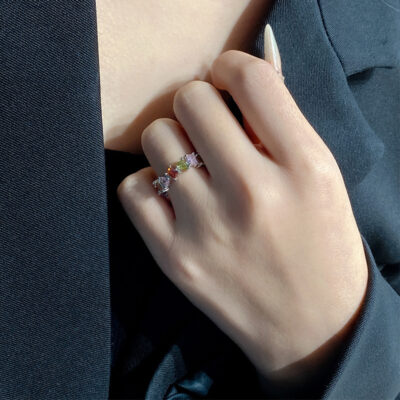 Đá quý đầy màu sắc sáng bóng mở nhẫn nữ có thể điều chỉnh toàn bộ zircon đầy màu sắc thiết kế thích hợp không khí đồ trang sức tay