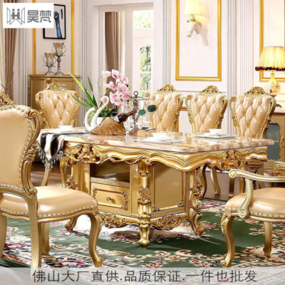 Phong cách châu Âu cao cấp bàn ăn dài phía Tây bằng đá cẩm thạch hình chữ nhật biệt thự sang trọng bàn ăn kết hợp một bàn mười ghế nhà