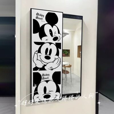 Mickey đen trắng ẩn kéo đẩy gương toàn thân ins gió vào hiên nhà tranh trang trí cảm giác hành lang treo tranh