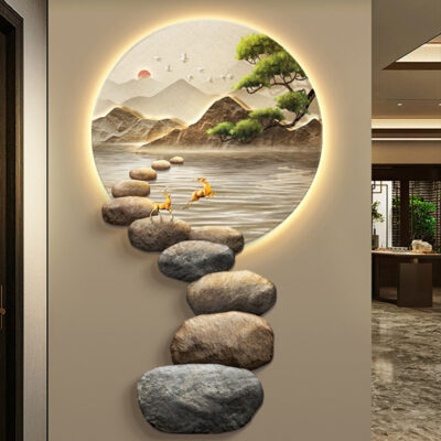 Đá chạy hiên nhà tranh trang trí ánh sáng hiện đại sang trọng tranh đèn tường cửa ra vào cảm giác cao cấp khi treo tranh cuối hành lang lối đi