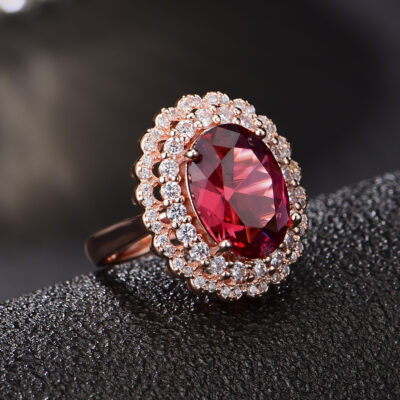 Mới tính khí cao cấp nhóm dát zircon giả tourmaline màu đỏ kho báu mở vòng nữ sống miệng nhẫn trang sức bán buôn