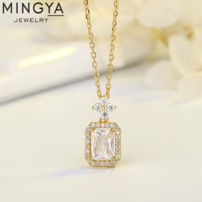 Vòng cổ bạc 925 sterling nữ cao cấp cảm giác vuông zircon ánh sáng sang trọng thiết kế thích hợp cảm giác mặt dây chuyền bạc sterling chain xương đòn chuỗi tất cả các trận đấu