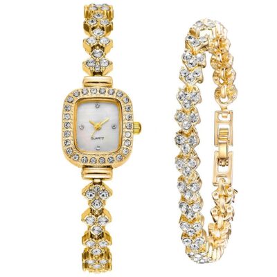 Ngoại Thương Mới Nhỏ Tươi Full Kim Cương Nữ Vuông Vòng Tay Đồng Hồ Quà Tặng Đồng Hồ Vòng Tay 2 Đồng Hồ Thạch Anh Nữ
