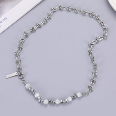 Thiết kế ban đầu cảm giác nam nữ thích hợp khảm cao cấp hợp thời trang thoáng mát bằng thép titan chống phai màu thắt nút gai vòng cổ opal
