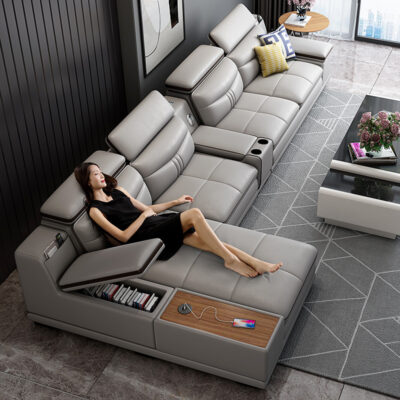 Sofa da lớp đầu da bò đơn giản hiện đại căn hộ lớn nhỏ góc phòng khách kết hợp nội thất hoàn chỉnh sofa da