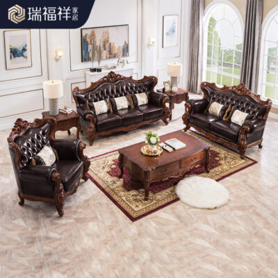 Sofa da gỗ nguyên khối Mỹ sang trọng Sofa phong cách Châu Âu nhẹ nhàng sofa da nghệ thuật cao cấp căn hộ lớn N418