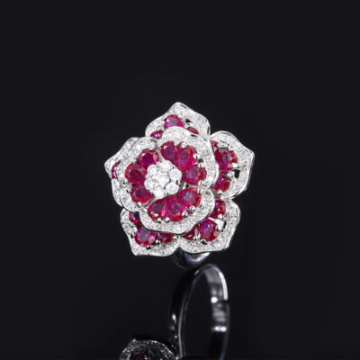 Cung cấp xuyên biên giới nhẫn kim cương vi điểm mới quý phái Âu Mỹ topaz máu chim bồ câu hồng ngọc điều chỉnh nhẫn nữ