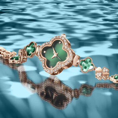 Sống Nóng Cỏ Bốn Lá Đính Đá Zircon Đồng Hồ Nữ Thích Hợp Đèn Trang Sức Cao Cấp Vòng Tay Đồng Hồ Bán Buôn