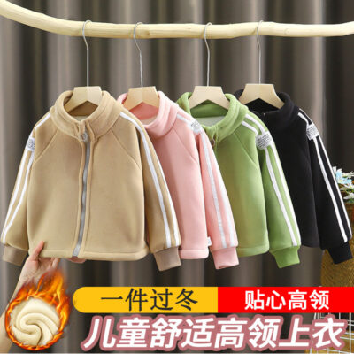 Trẻ em mới Ollie áo khoác nhung nam và nữ trẻ em trung và lớn bé xuân thu đông dày ấm cổ đứng mặc bên ngoài
