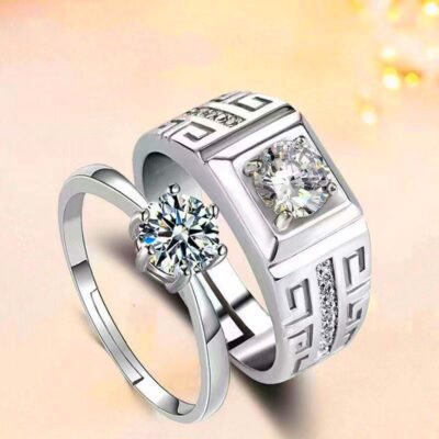 Xuyên Biên Giới Moissanite Zircon Nhẫn Đính Hôn Nam Nữ Mẫu Nhẫn Cặp Châu Âu Và Mỹ Cổ Điển 6 Móng Cặp Nhẫn Đôi Bán Buôn
