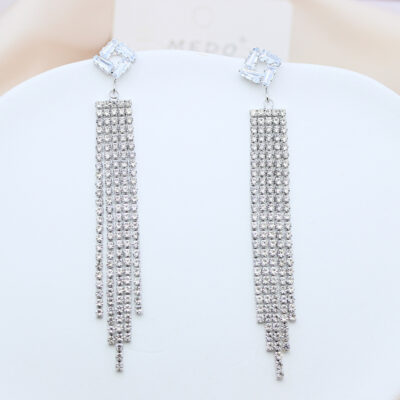 Bông tai tua rua zircon kim cương đầy đủ bông tai điều ước dài siêu flash nữ trang sức thương mại điện tử xuyên biên giới châu Âu và châu Mỹ Bông tai Amazon