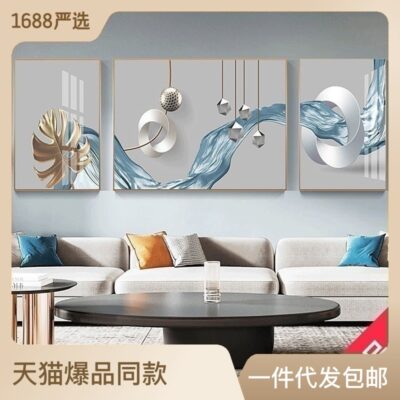 Tranh sứ pha lê hiện đại tối giản phòng khách tranh trang trí bán buôn sofa nền tranh treo tường ánh sáng sang trọng kim cương bộ ba tranh treo