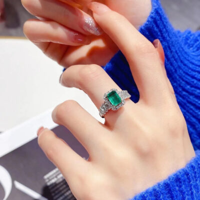 Caibao nhẫn ngọc lục bảo sang trọng nữ khảm đầy đủ kim cương tourmaline nhẫn bầu không khí sang trọng nuôi cấy ngón trỏ ngọc lục bảo