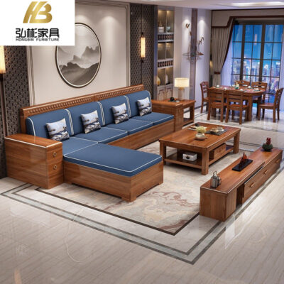 Gỗ óc chó nguyên khối Ghế sofa Trung Quốc mới bằng gỗ mùa đông và mùa hè sử dụng kép có thể tháo rời và giặt được hộp đựng đồ kết hợp phòng khách