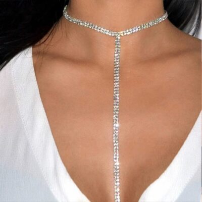 Âu Mỹ Thời Trang Sáng Bóng Gợi Cảm Vòng Cổ Nữ Dự Tiệc Đầm Cưới Vòng Cổ Trang Sức Hình Chữ T Mặt Dây Chuyền Xương Đòn Dây Chuyền