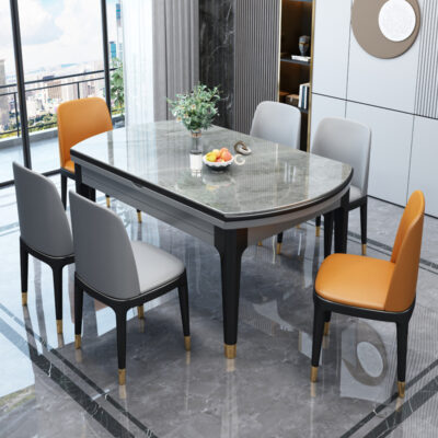 Bàn ghế ăn bằng đá tối giản hiện đại kết hợp Đẹp nhà sang trọng căn hộ nhỏ có thể thu vào bàn ăn gấp vuông và tròn