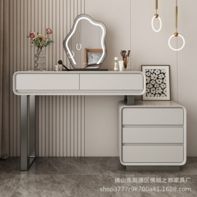 Bàn trang điểm tối giản phong cách Ý tủ ba ngăn kéo tích hợp bàn trang điểm phòng ngủ ánh sáng sang trọng bàn trang điểm gỗ nguyên khối cao cấp có thể thu vào đơn giản