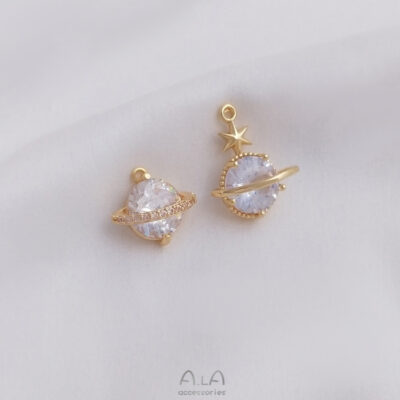 Giữ màu vàng 14K đính đá zircon hành tinh mặt dây chuyền trang sức handmade charm tự làm vòng tay bông tai vòng cổ xương đòn dây chuyền mặt dây chuyền