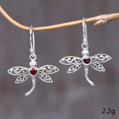 Trang sức xuyên biên giới châu Âu và châu Mỹ phong cách quốc gia bông tai hình con chuồn chuồn retro nữ tính khí đơn giản bông tai móc tai bằng đá quý