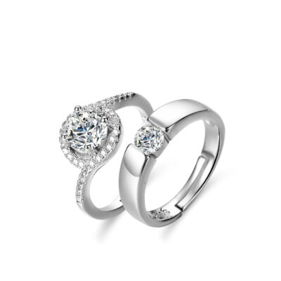 Nhẫn cưới mô phỏng cảnh đám cưới nhẫn cưới cặp đôi nhẫn sống miệng có thể điều chỉnh lời cầu hôn Nhẫn kim cương giả cho bạn gái