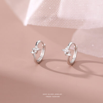 s999 bạc nguyên chất zircon tai ngôi sao khóa tai nữ siêu sao cá tính đơn giản siêu khí chất bông tai cảm giác cao cấp bán buôn