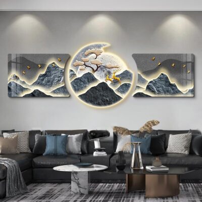 Hiện đại tối giản phong cảnh phòng khách bức tranh trang trí sáng tạo bức tranh đèn led ánh sáng sang trọng treo tranh sofa cao cấp nền tường bức tranh tường