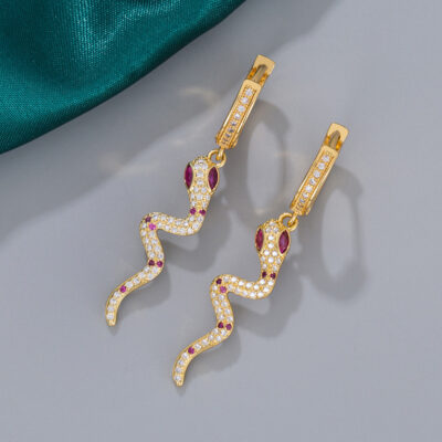 Bông tai hình con rắn ruby zircon khảm siêu nhỏ mới của Amazon Bông tai dài được cá nhân hóa Bông tai bán chạy nhất xuyên biên giới châu Âu và châu Mỹ