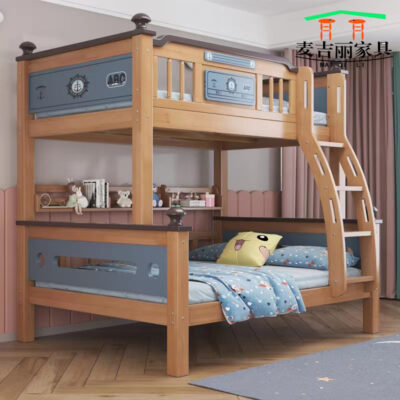 Giường mẹ con toàn bằng gỗ nguyên khối Giường gỗ hai lớp giường tầng người lớn người lớn mẹ con hai tầng giường tầng cao thấp giường tầng trẻ em