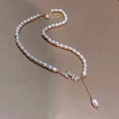 Bướm Zircon Vòng Cổ Ngọc Trai Thời Trang Tính Khí Đa Năng Chuỗi Xương Đòn Thích Hợp Thiết Kế Ánh Sáng Sang Trọng Cao Cấp Vòng Cổ Xu Hướng Nữ