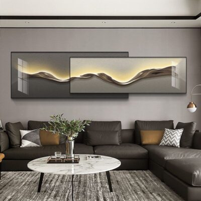 Ánh sáng hiện đại sang trọng phòng khách tranh trang trí trừu tượng Ý tối giản treo tranh chồng lên tranh cảm giác sofa nền tường bức tranh tường
